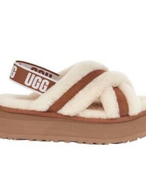 UGG Disco Chestnut & Cream Shearling Platform Slide